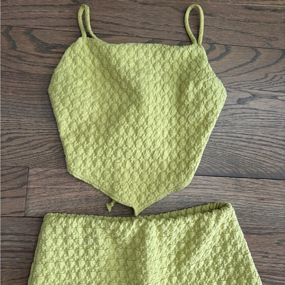 Blue Blush Lime Green Textured Two-Piece Skirt Halter-neck Set Size Small - Picture 7 of 9
